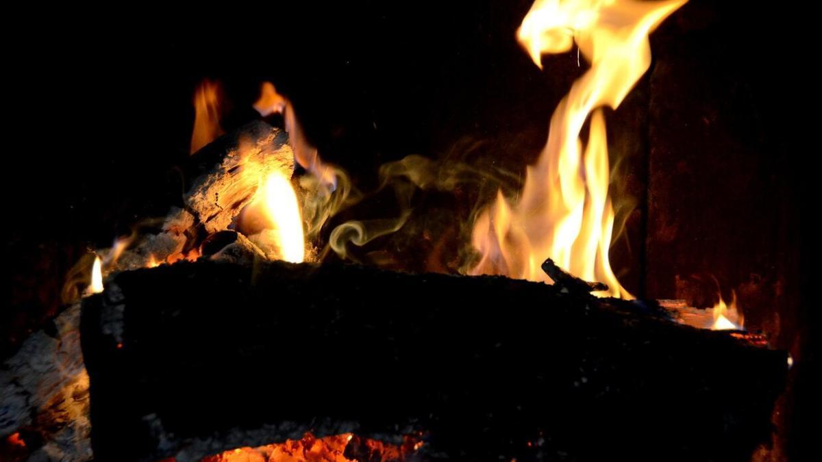 Leña ardiendo en una chimenea.