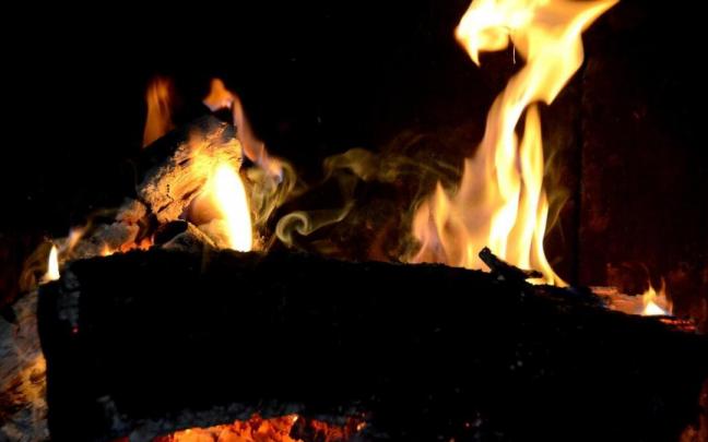 Le&ntilde;a ardiendo en una chimenea.