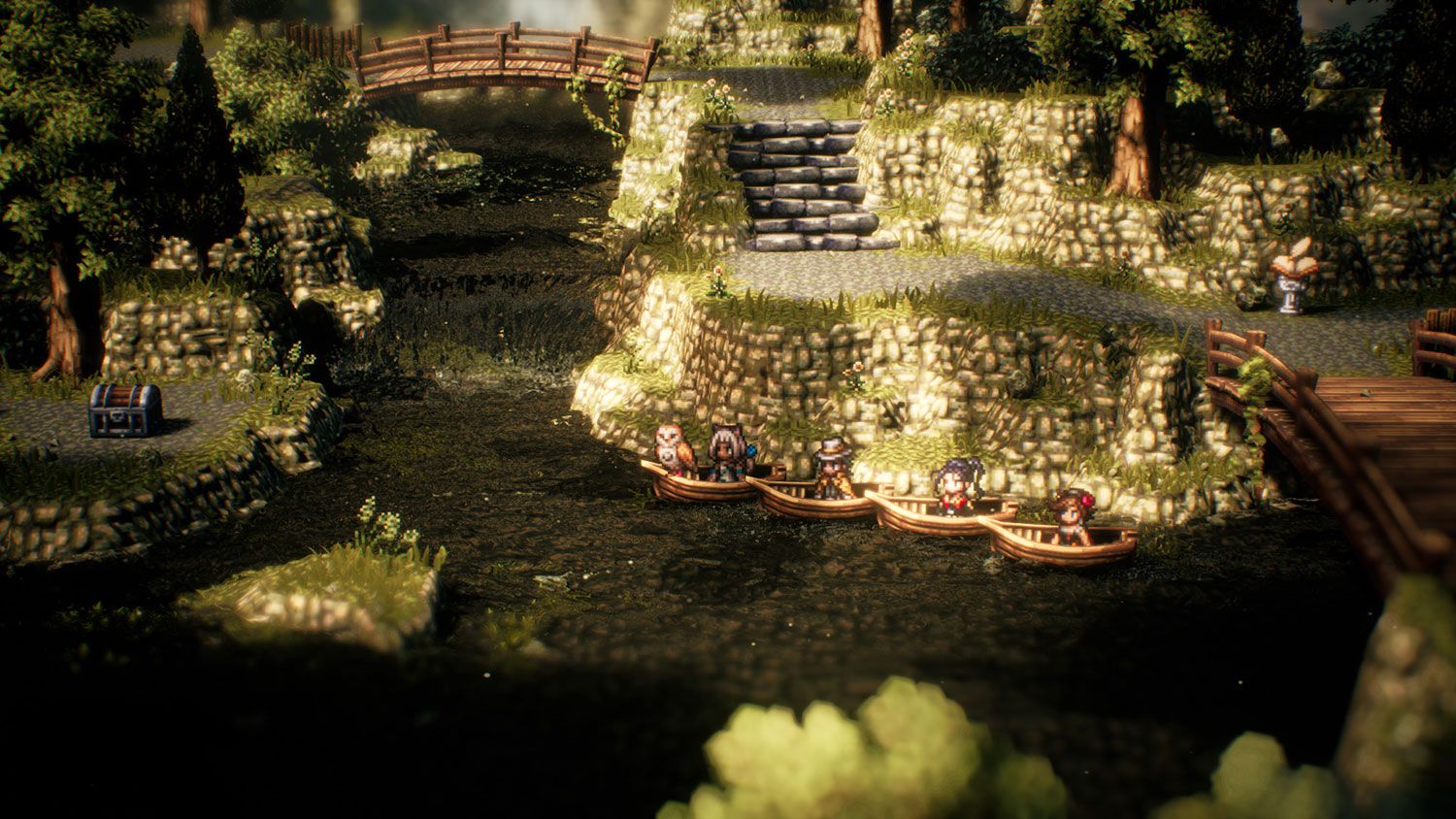 Captura de 'Octopath Traveler 2' en la que aparecen varios de sus protagonistas.