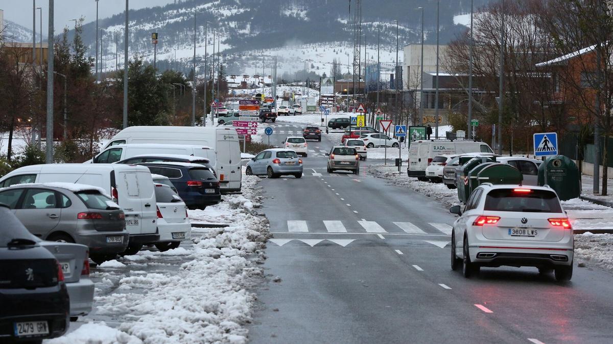 Nieve en Sarriguren, en la Avenida de la Unión Europea.