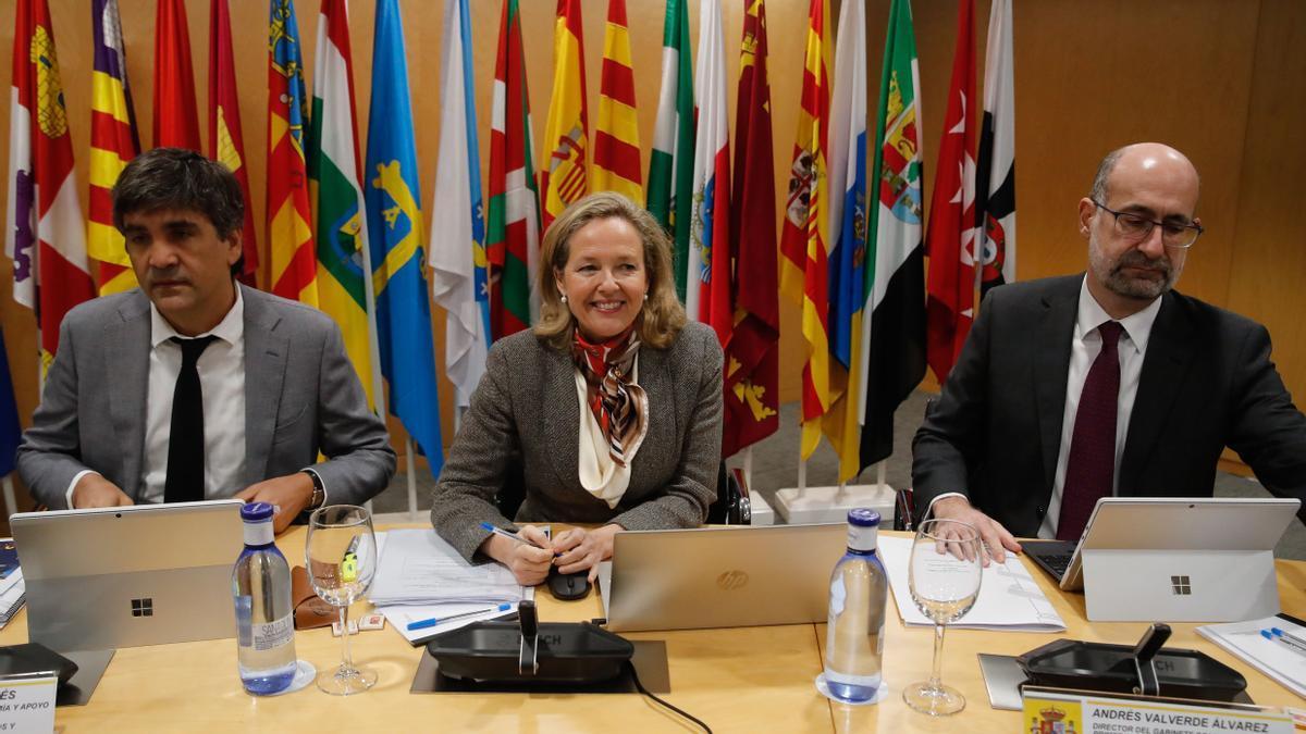 La vicepresidenta primera del Gobierno español, Nadia Calviño, en la Conferencia Sectorial sobre el clima de negocios de este lunes con las comunidades autónomas