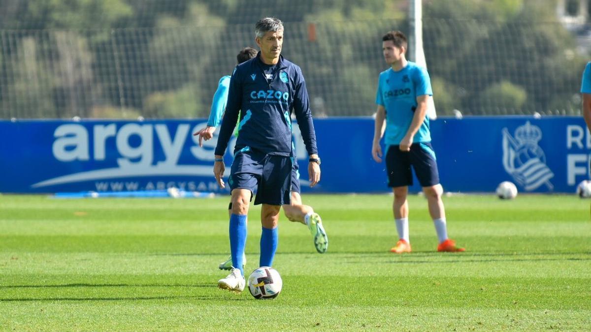 Imanol Alguacil, durante un entrenamiento esta semana en Zubieta.