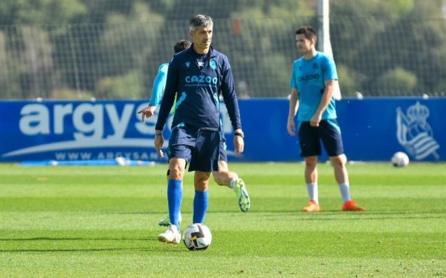 Imanol Alguacil, durante un entrenamiento esta semana en Zubieta.