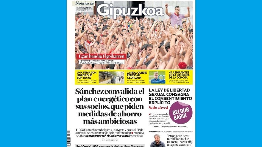 Portada de NOTICIAS DE GIPUZKOA de este viernes, 26 de agosto