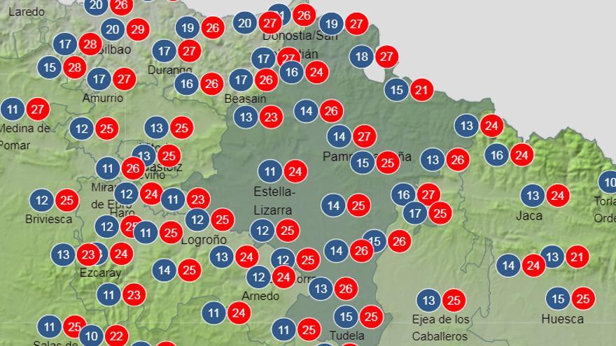 Temperaturas para el sábado.