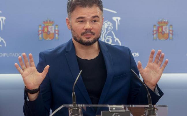 El portavoz de ERC en el Congreso, Gabriel Rufián, la semana pasada en rueda de prensa.