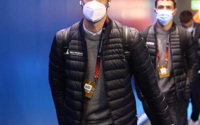 Mikel Merino, a su llegada a Anoeta.