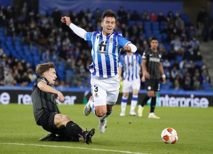 Zubimendi, durante el partido contra el Sturm Graz.