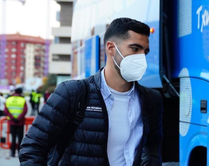 Mikel Merino, a la llegada a El Sadar.