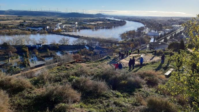 Vista aérea del Ebro a su paso por el puente de Tudela el domingo pasado