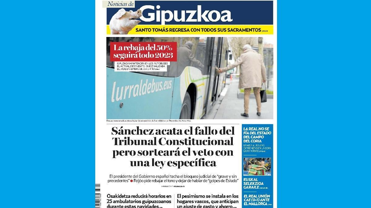 Portada de NOTICIAS DE GIPUZKOA del 21 de diciembre de 2022