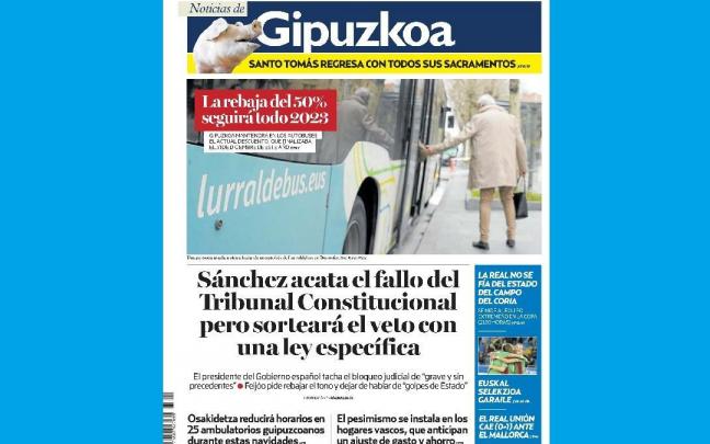 Portada de NOTICIAS DE GIPUZKOA del 21 de diciembre de 2022