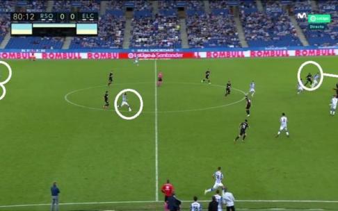 Una captura de pantalla del partido de este domingo entre la Real y el Elche.