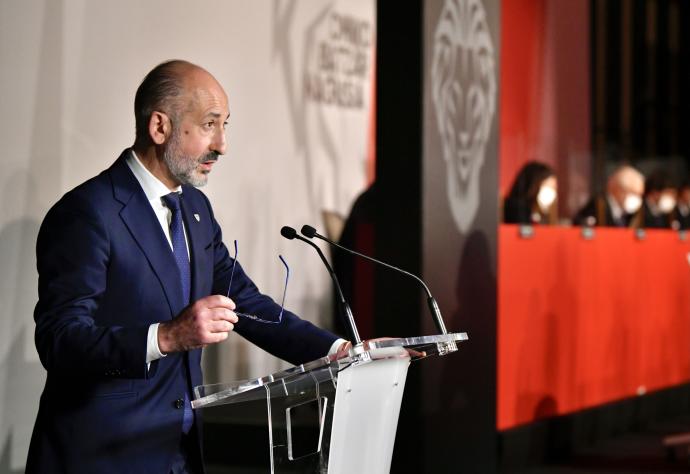 El presidente del Athletic, Aitor Elizegi, durante la última asamblea.