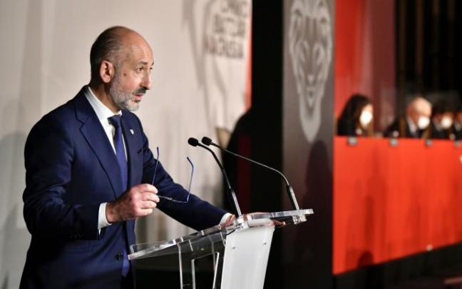 El presidente del Athletic, Aitor Elizegi, durante la última asamblea.
