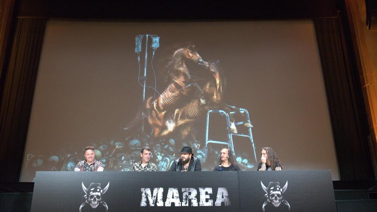 Alén, Kolibri, Kutxi, César y Piñas, o lo que es lo mismo, Marea, en la rueda de prensa que han ofrecido en los cines Callao de Madrid.