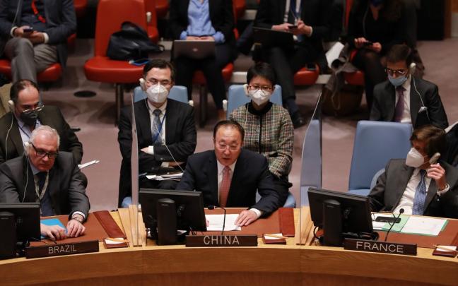 El representante chino ante la ONU, Zhang Jun (c). El representante chino ante la ONU, Zhang Jun (c).