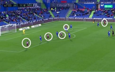 Una captura de pantalla del partido disputado este domingo entre la Real y el Getafe.