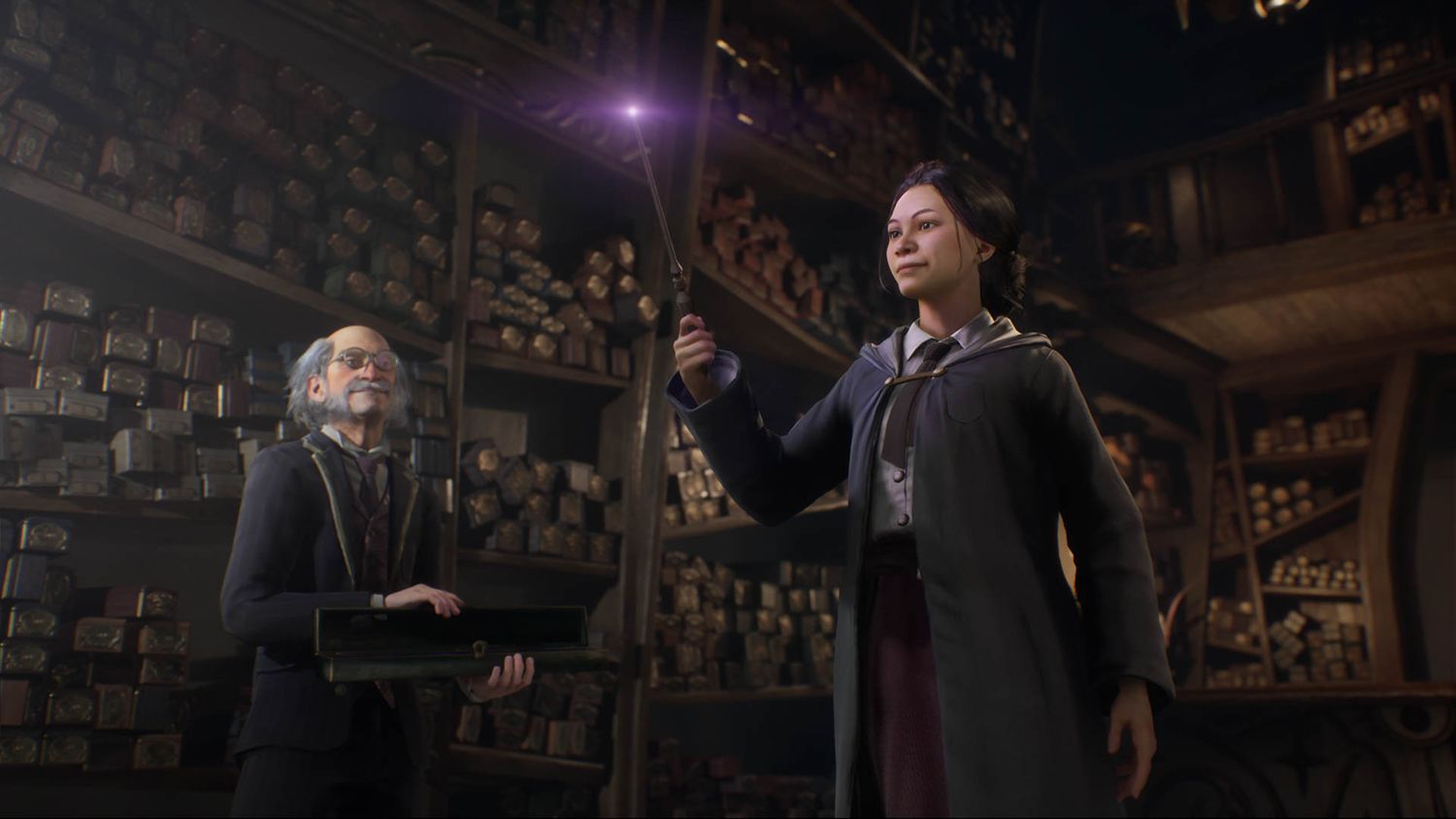 Avatar de una jugadora consiguiendo su varita mágica en 'Hogwarts Legacy'.