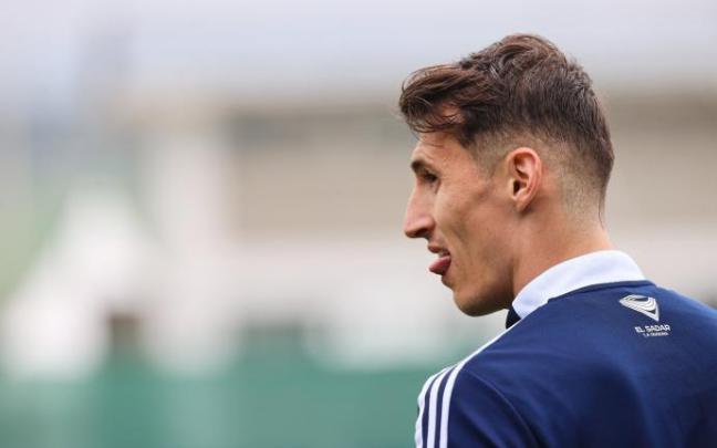 Ante Budimir, durante el entrenamiento de ayer