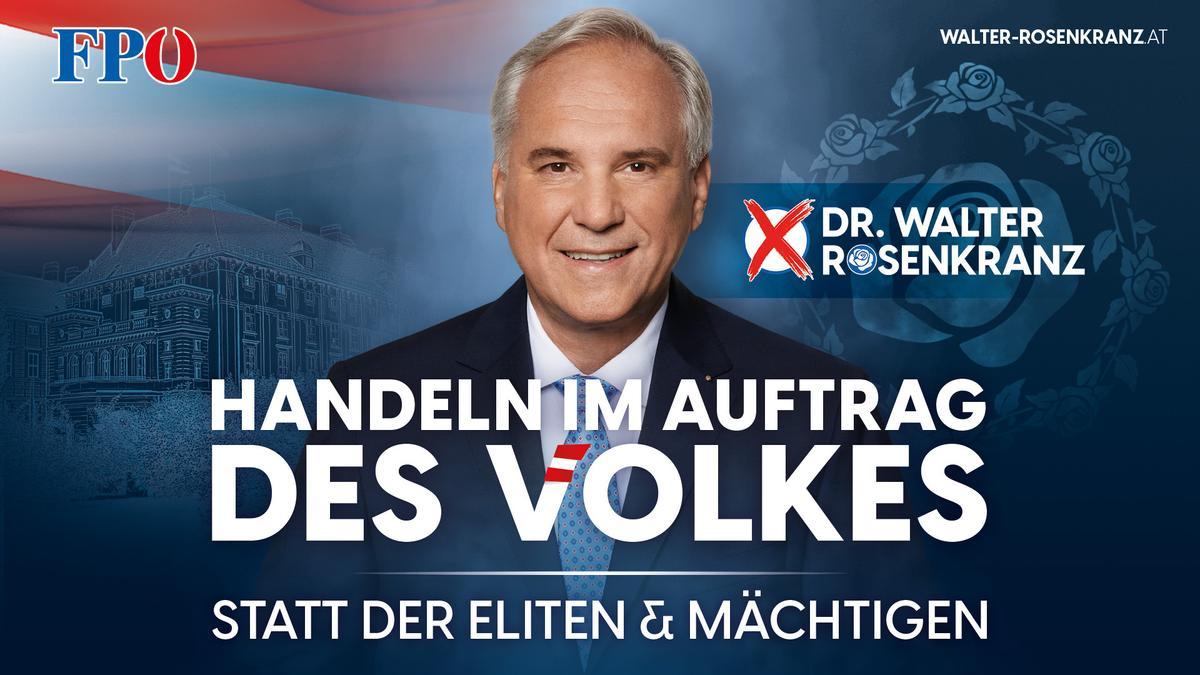 Imagen de la campaña del partido FPÖ a favor de su Walter Rosenkranz.