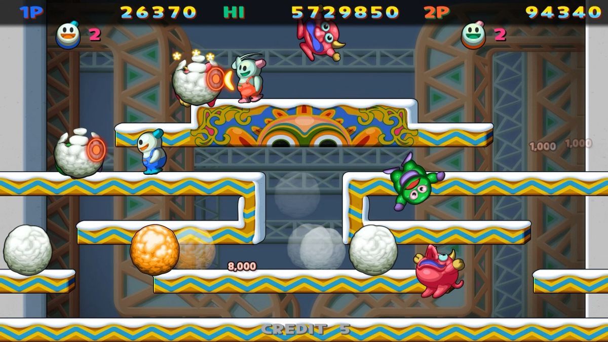 Escena del videojuego 'Snow Bros. Nick & Tom Special'.