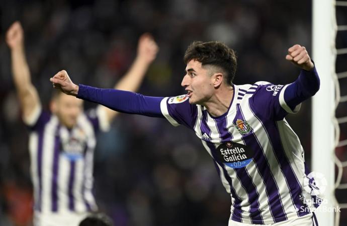 Jon Morcillo celebra su primer y único gol hasta la fecha con la camiseta del Valladolid.