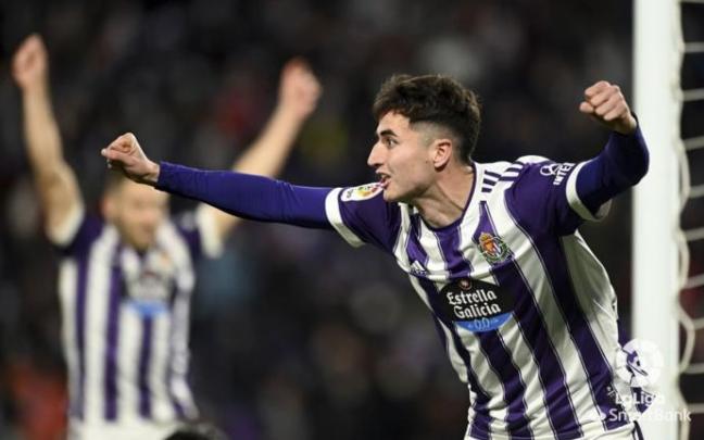 Jon Morcillo celebra su primer y único gol hasta la fecha con la camiseta del Valladolid.