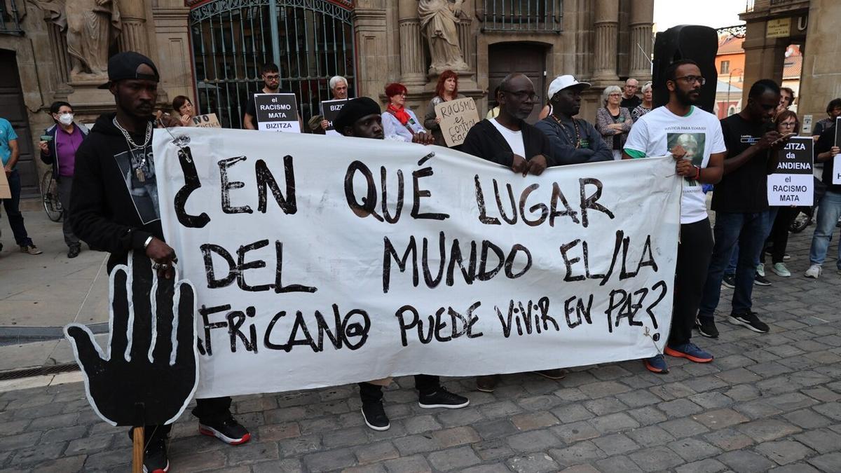 Concentración celebrada este martes en Pamplona.