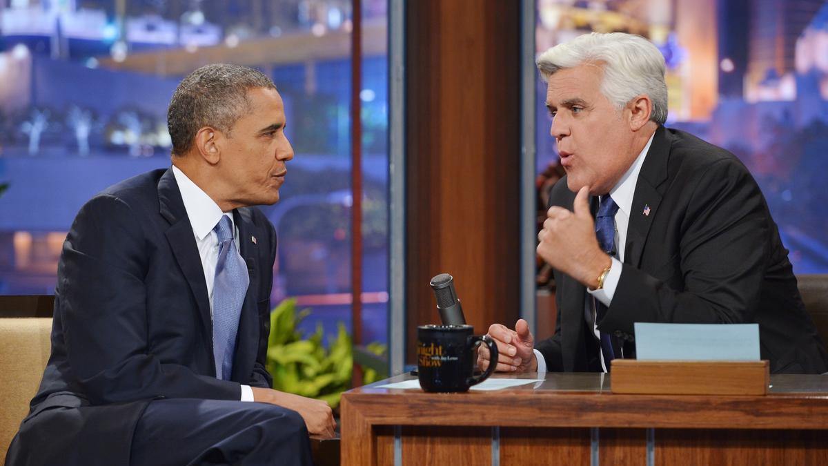 Jay Leno, durante una entrevista con Barack Obama, en una imagen de archivo.