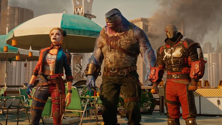 Los personajes Harley Quinn, King Shark y Deadshot de 'Suicide Squad'.