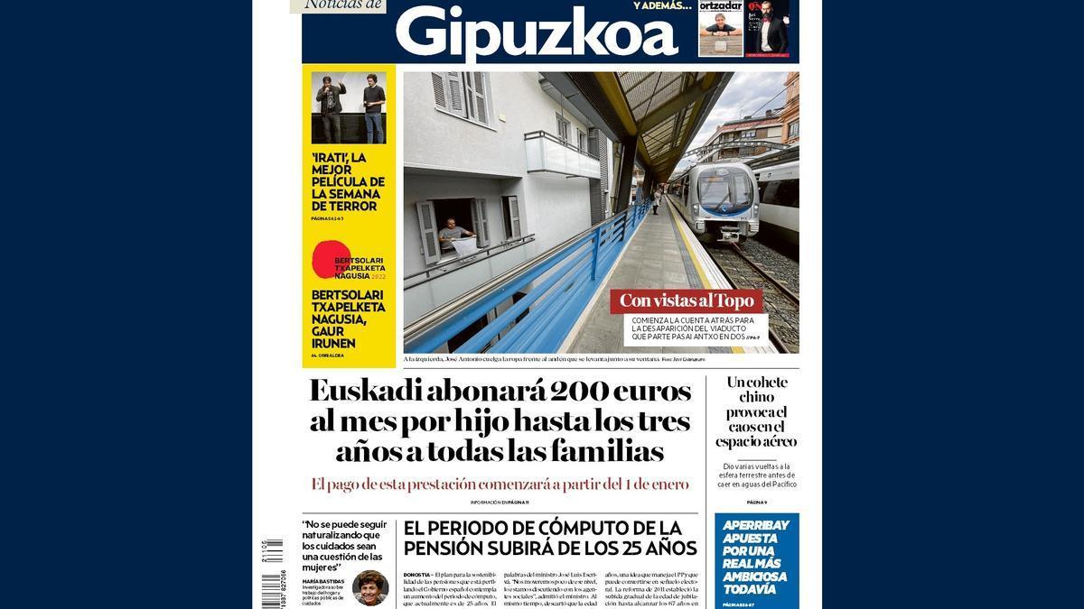 Portada de NOTICIAS DE GIPUZKOA del 5 de noviembre de 2022