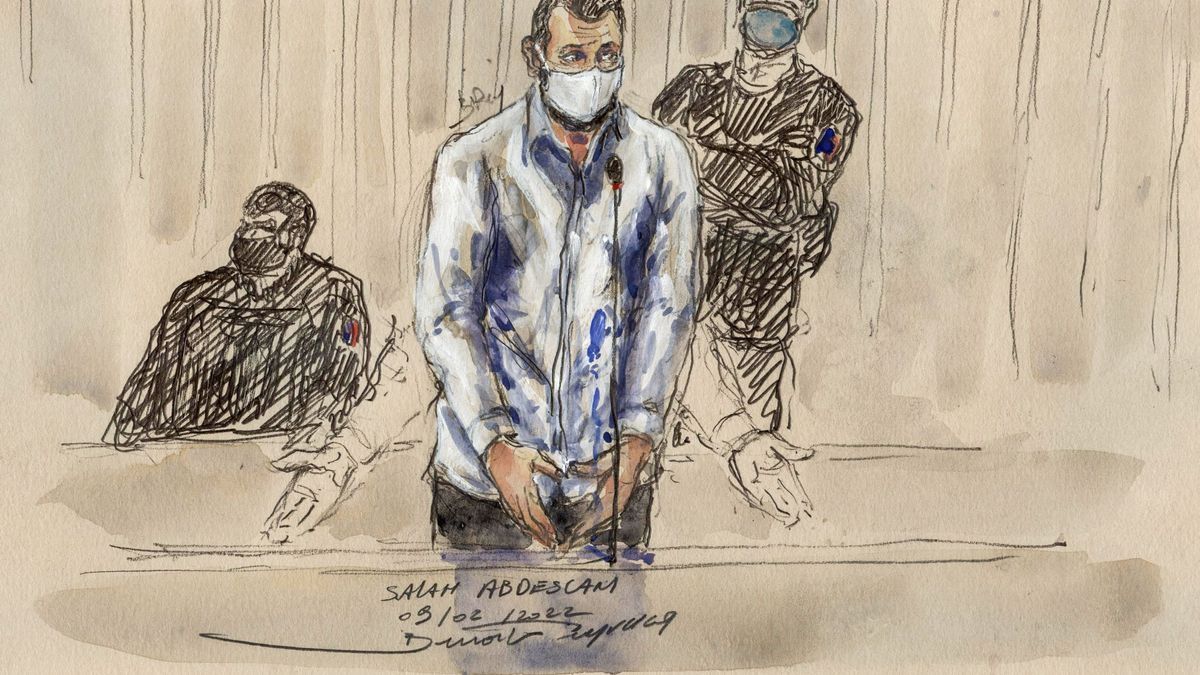 Boceto de Salah Abdeslam durante el juicio.