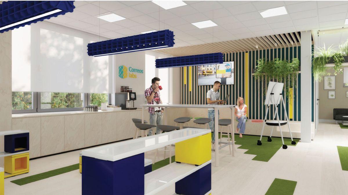 Recreaci&oacute;n del render office de Correos Labs en Pamplona