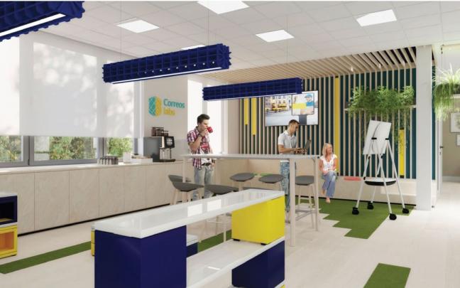 Recreaci&oacute;n del render office de Correos Labs en Pamplona