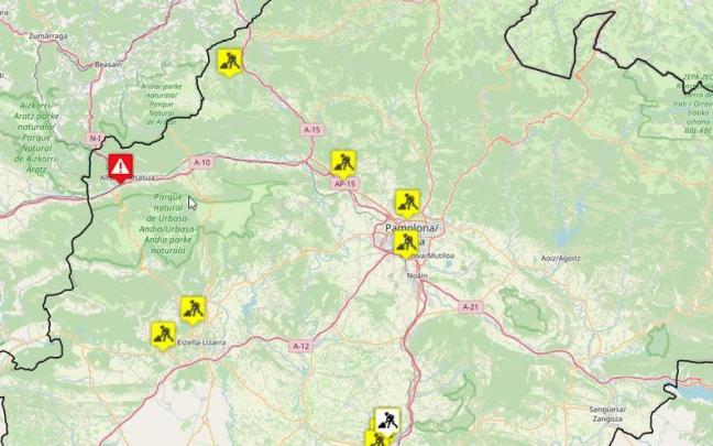 Mapa de carreteras con la incidencia.