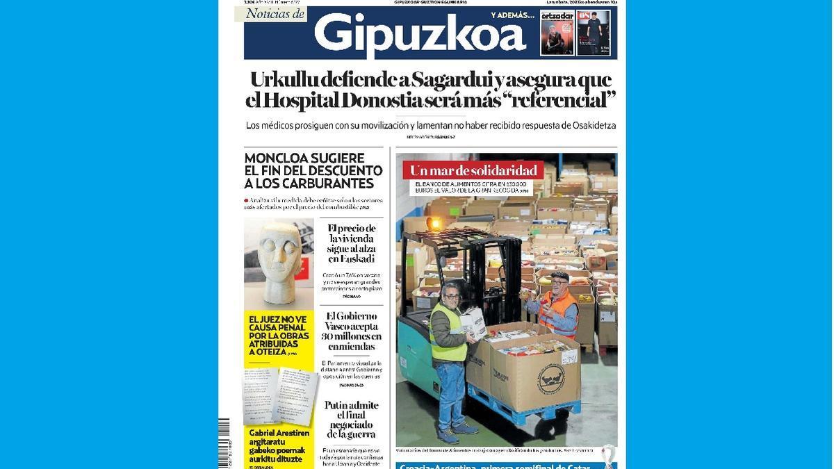 Portada de NOTICIAS DE GIPUZKOA del 10 de diciembre de 2022