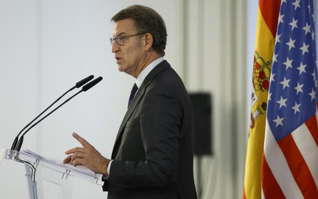Feijóo, ayer, en un acto de la Cámara de Comercio estadounidense en Madrid. Feijóo, ayer, en un acto de la Cámara de Comercio estadounidense en Madrid.
