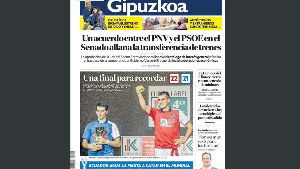 Portada Noticias de Gipuzkoa 21 de noviembre de 2022