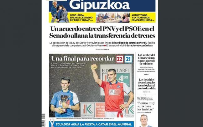 Portada Noticias de Gipuzkoa 21 de noviembre de 2022