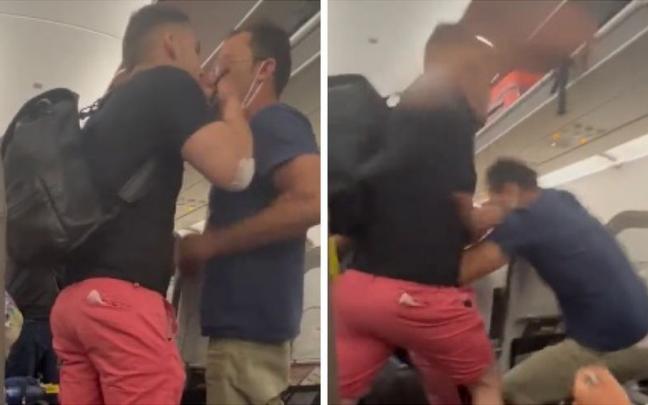 Dos momentos de la pelea entre los dos hombres. Dos momentos de la pelea entre los dos hombres.