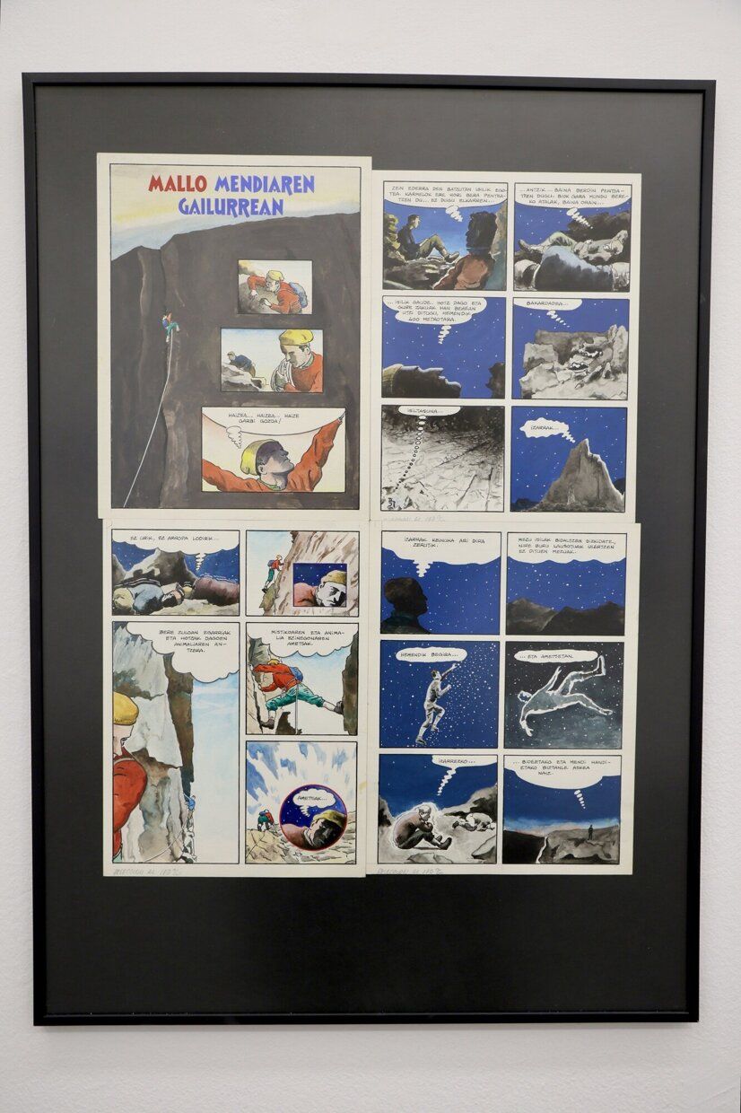 Viñetas originales de Pedro Osés y Javier Mina que se pueden visitar en la galería Altxerri de Donostia