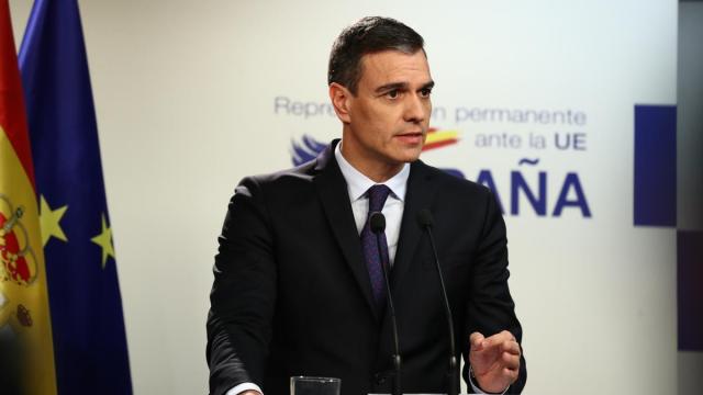 Pedro S&aacute;nchez durante su rueda de prensa desde Bruselas.