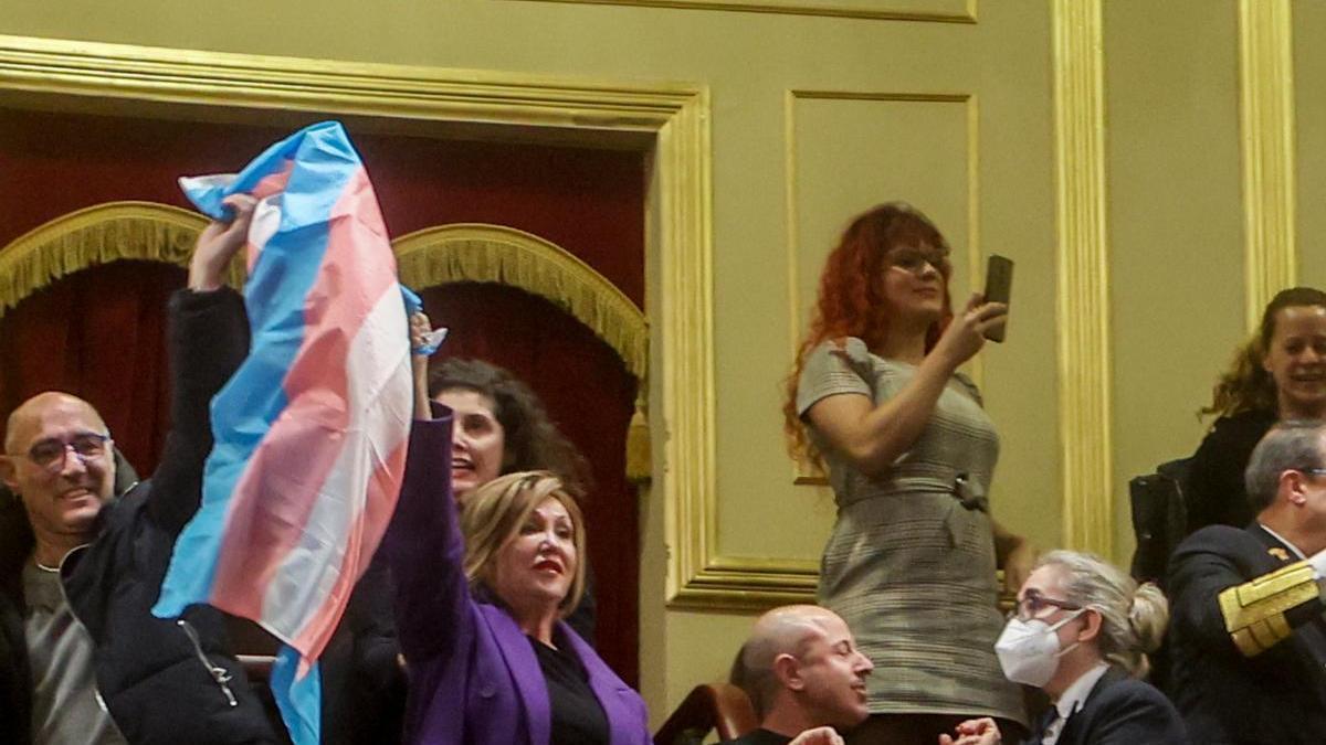 La presidenta de la Federación de la Plataforma Trans, Mar Cambrollé, celebra la primera votación favorables a la aprobación de la Ley Trans en el Congreso.
