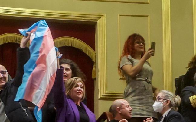 La presidenta de la Federación de la Plataforma Trans, Mar Cambrollé, celebra la primera votación favorables a la aprobación de la Ley Trans en el Congreso. La presidenta de la Federación de la Plataforma Trans, Mar Cambrollé, celebra la primera votación favorables a la aprobación de la Ley Trans en el Congreso.