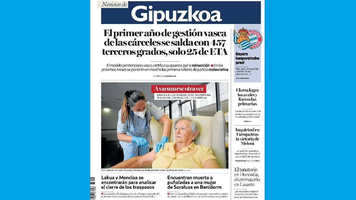 Portada de NOTICIAS DE GIPUZKOA de este martes, 27 de septiembre