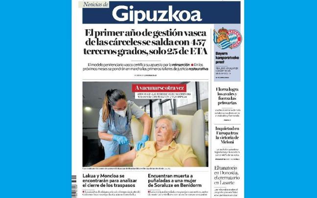 Portada de NOTICIAS DE GIPUZKOA de este martes, 27 de septiembre Portada de NOTICIAS DE GIPUZKOA de este martes, 27 de septiembre