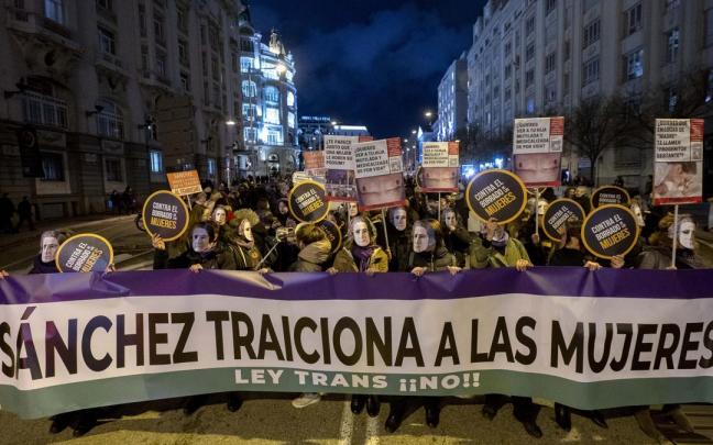 Organizaciones feministas se concentran por la denominada 'ley Trans' en la Plaza de las Cortes