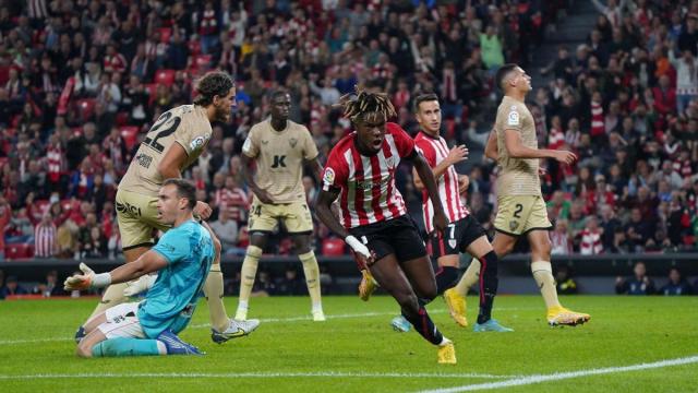 Nico Williams celebra su gol frente al Almería, el tercero de la noche para el Athletic Nico Williams celebra su gol frente al Almería, el tercero de la noche para el Athletic