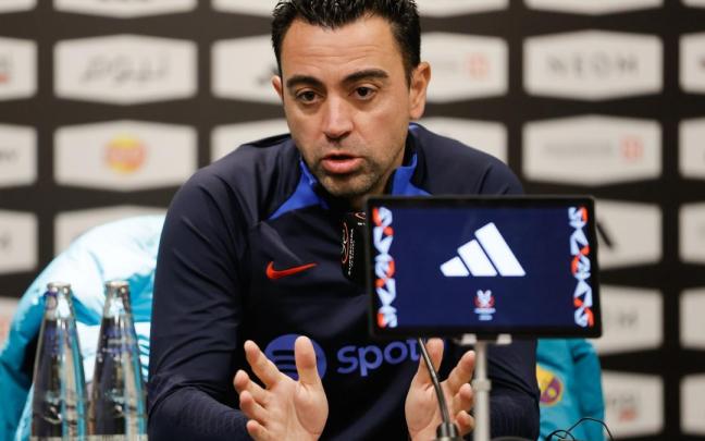 Xavi Hernández, en rueda de prensa. Xavi Hernández, en rueda de prensa.